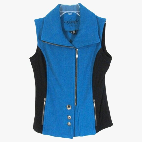 Icelandic Design Hybrid Vest Blue Black Wool Womens Size S Full Zip Pockets - Picture 1 of 8